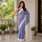 Bluebell Printed Line Cotton Saree with Contemporary Checks