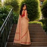 Sand Beige Linen Cotton Digital Printed Floral Border Saree