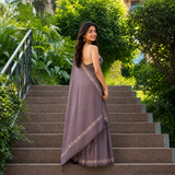 Dusty Lavender Linen Cotton Digital Printed Floral Border Saree