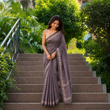 Dusty Lavender Linen Cotton Digital Printed Floral Border Saree