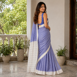 Bluebell Printed Line Cotton Saree with Contemporary Checks