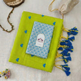Lime Green Heart Saree with Ocean Wave Scallop Print Blouse