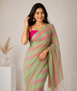 Blush Sage Linen Cotton Digital Printed Saree with Elegant Blouse