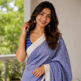 Bluebell Printed Line Cotton Saree with Contemporary Checks