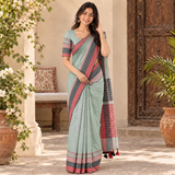 Mint Breeze Linen Cotton Saree with Digital Print & Striped Pallu