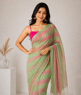 Blush Sage Linen Cotton Digital Printed Saree with Elegant Blouse