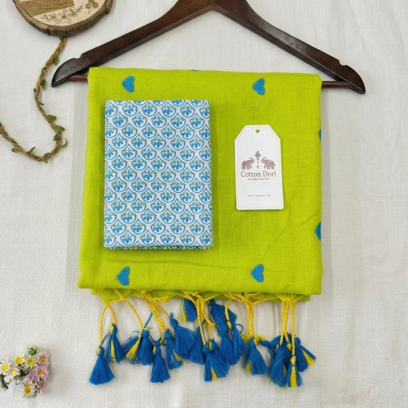 Lime Green Heart Saree with Ocean Wave Scallop Print Blouse