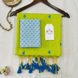 Lime Green Heart Saree with Ocean Wave Scallop Print Blouse
