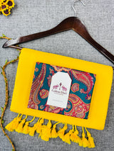 Premium Handloom Cotton Saree - Yellow Cotton Saree With Designer Printed Blouse