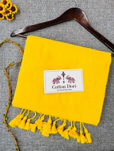 Premium Handloom Cotton Saree - Yellow Cotton Saree With Designer Printed Blouse