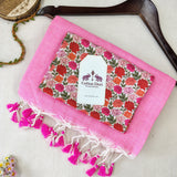 Elegant Handloom Cotton Saree – Light Pink Cotton Saree with Flower Print Blouse