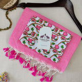 Premium Handloom Cotton Saree – Pink Cotton Saree with Flower Print Blouse