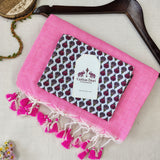 Premium Handloom Cotton Saree – Baby Pink Cotton Saree with Designer Floral Blouse