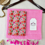 Elegant Handloom Cotton Saree – Light Pink Cotton Saree with Flower Print Blouse