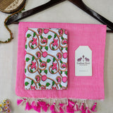Premium Handloom Cotton Saree – Pink Cotton Saree with Flower Print Blouse
