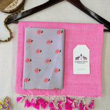 Classic Handloom Cotton Saree – Light Pink Cotton Saree with Designer Printed Blouse