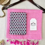 Premium Handloom Cotton Saree – Baby Pink Cotton Saree with Designer Floral Blouse