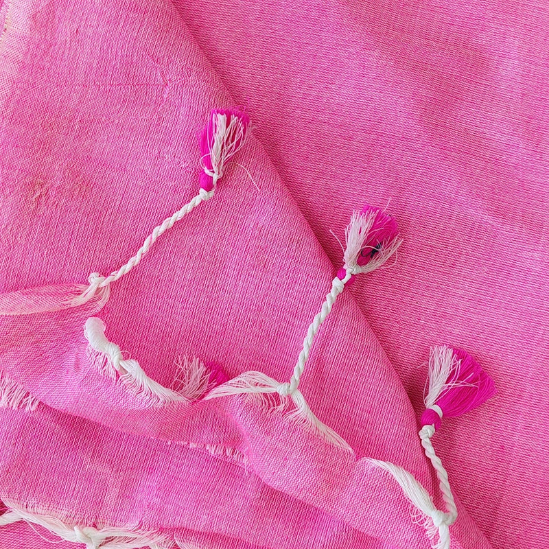Premium Handloom Cotton Saree – Baby Pink Cotton Saree with Designer Floral Blouse