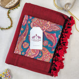 Handloom Cotton Saree - Maroon Cotton Saree With Designer Printed Blouse