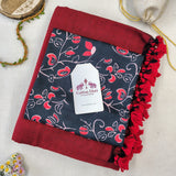 Royal  Handloom Cotton Saree – Dark Maroon Saree with Printed Blouse