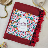 Elegant Handloom Cotton Saree – Red Cotton Saree with Peacock Print Designer Blouse