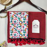 Elegant Handloom Cotton Saree – Red Cotton Saree with Peacock Print Designer Blouse