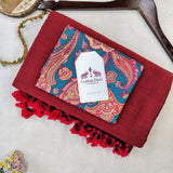 Handloom Cotton Saree - Maroon Cotton Saree With Designer Printed Blouse