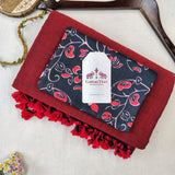 Royal  Handloom Cotton Saree – Dark Maroon Saree with Printed Blouse
