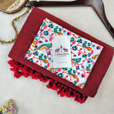 Elegant Handloom Cotton Saree – Red Cotton Saree with Peacock Print Designer Blouse