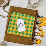 Traditional Handloom Cotton Saree – Olive Cotton Saree with Designer Blouse