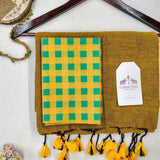 Traditional Handloom Cotton Saree – Olive Cotton Saree with Designer Blouse