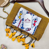 Elegant Cotton Handloom Sarees With  Yellow Cotton Saree with Printed Blouse