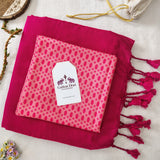 Premium Handloom Cotton Saree – Dark Pink Cotton Saree with Stylish Printed Blouse