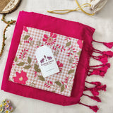 Classic Handloom Cotton Saree – Pink Cotton Saree with Floral Printed Blouse