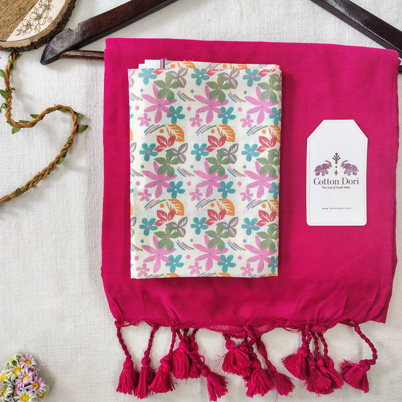 Soft Handloom Cotton Saree – Pink Cotton Saree with Designer Blouse