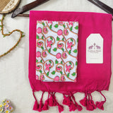 Classic Handloom Cotton Saree – Pink Cotton Saree with Floral Printed Blouse