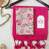 Classic Handloom Cotton Saree – Pink Cotton Saree with Floral Printed Blouse
