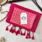 Premium Handloom Cotton Saree – Dark Pink Cotton Saree with Stylish Printed Blouse