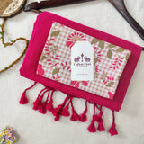 Classic Handloom Cotton Saree – Pink Cotton Saree with Floral Printed Blouse