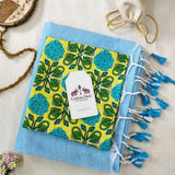 Premium Handloom Cotton Saree – Light Blue Cotton Saree with Designer Print Blouse