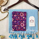 Elegant Handloom Cotton Saree – Sky Blue Cotton Saree with Purple Printed Blouse