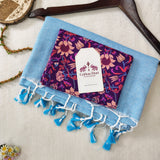 Elegant Handloom Cotton Saree – Sky Blue Cotton Saree with Purple Printed Blouse