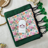 Handloom Cotton Saree – Dark Emerald Green Saree with Printed Blouse