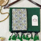 Classic Handloom Cotton Saree – Green Cotton Saree with Designer Printed Blouse