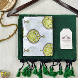 Elegant Handloom Cotton Saree – Dark Green Cotton Saree with Designer Blouse
