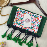 Traditional Handloom Cotton Saree – Dark Green Cotton Saree with Stylish Designer Blouse