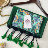 Handloom Cotton Saree – Heritage Green Cotton Saree with Printed Blouse