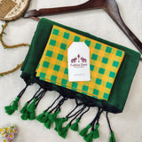 Premium Handloom Cotton Saree – Dark Green Cotton Saree with Designer Print Blouse