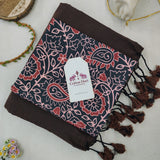 Earthy Handloom Cotton Saree – Brown Cotton Saree with Printed Blouse