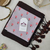 Heritage Handloom Cotton -  Chocolate Brown Saree with Printed Blouse
